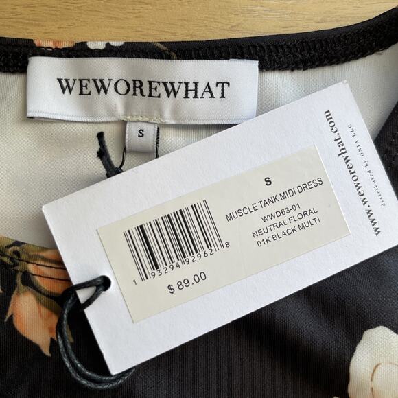 WeWoreWhat Dress Womens Size Small Black Floral Muscle Tank Midi Bodycon Fitted - Picture 5 of 8